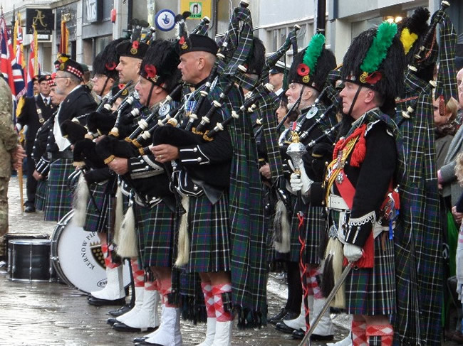 Kernow Pipes and Drums at Truro Remembrance parade 2014