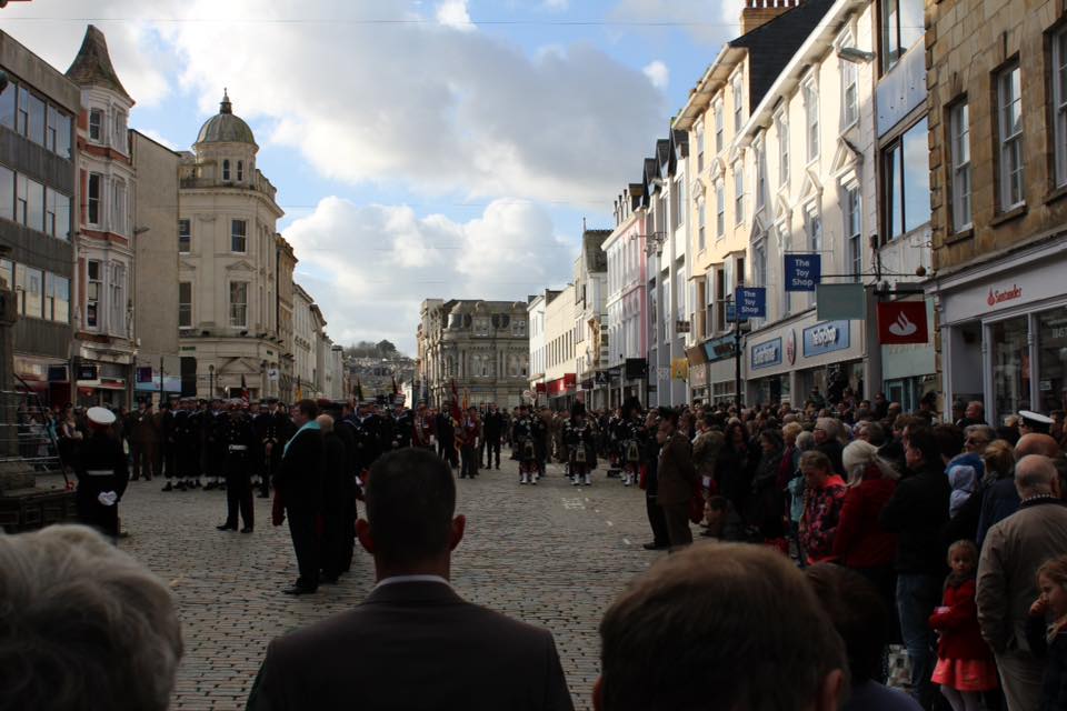 Kernow pipes and drums at truro remembrance parade