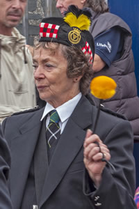 Anita plays tenor drum with Kernow Pipes and Drums