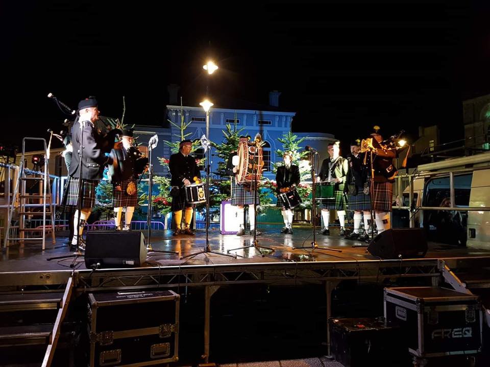 Kernow Pipes and Drums at Falmouth Christmas Lights switch on 2018