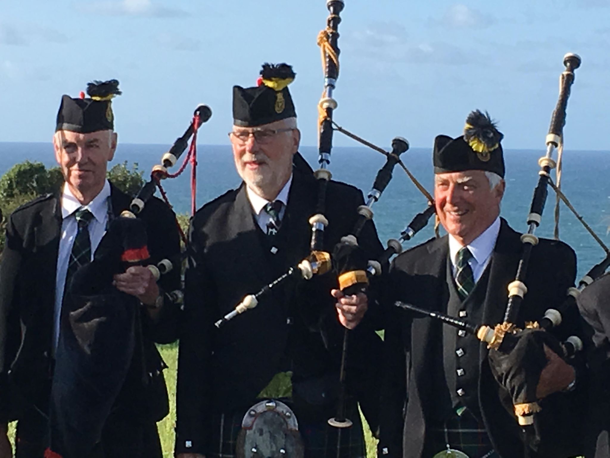 Alex, Matt C and John of Kernow Pipes and Drums at Port Isaac carnival 2019